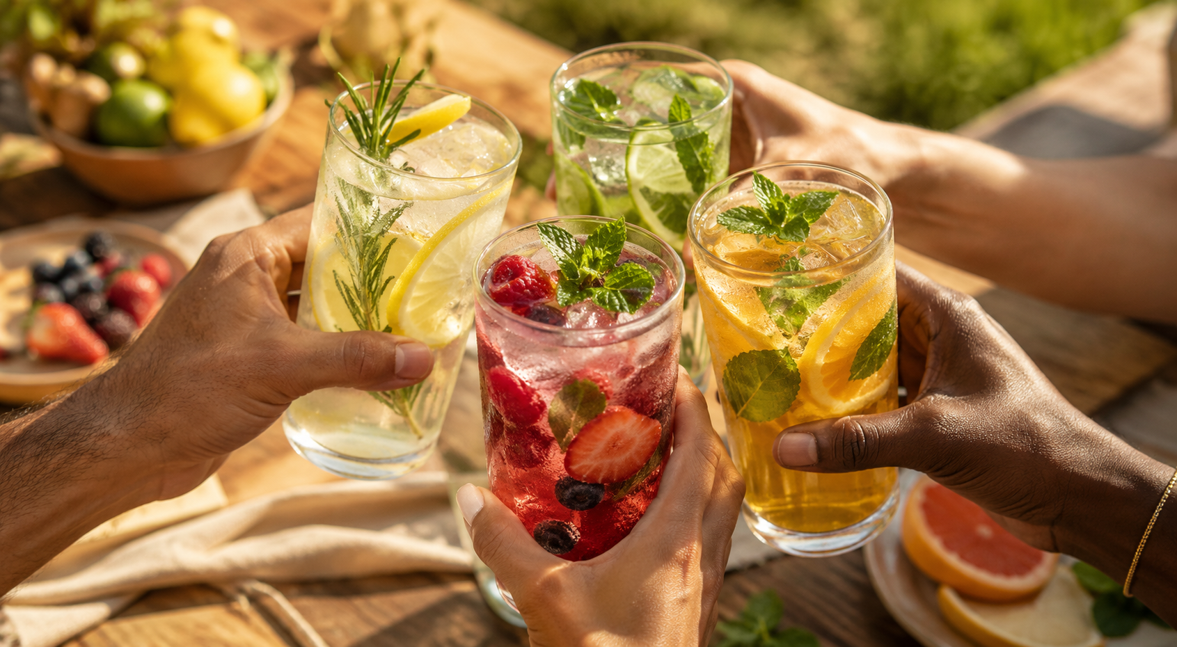Amis partageant des infusions fraîches